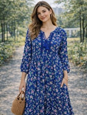 Old Navy Boho Floral Midi Dress – XXL – Lined – Tassel Detail – Side Zip
